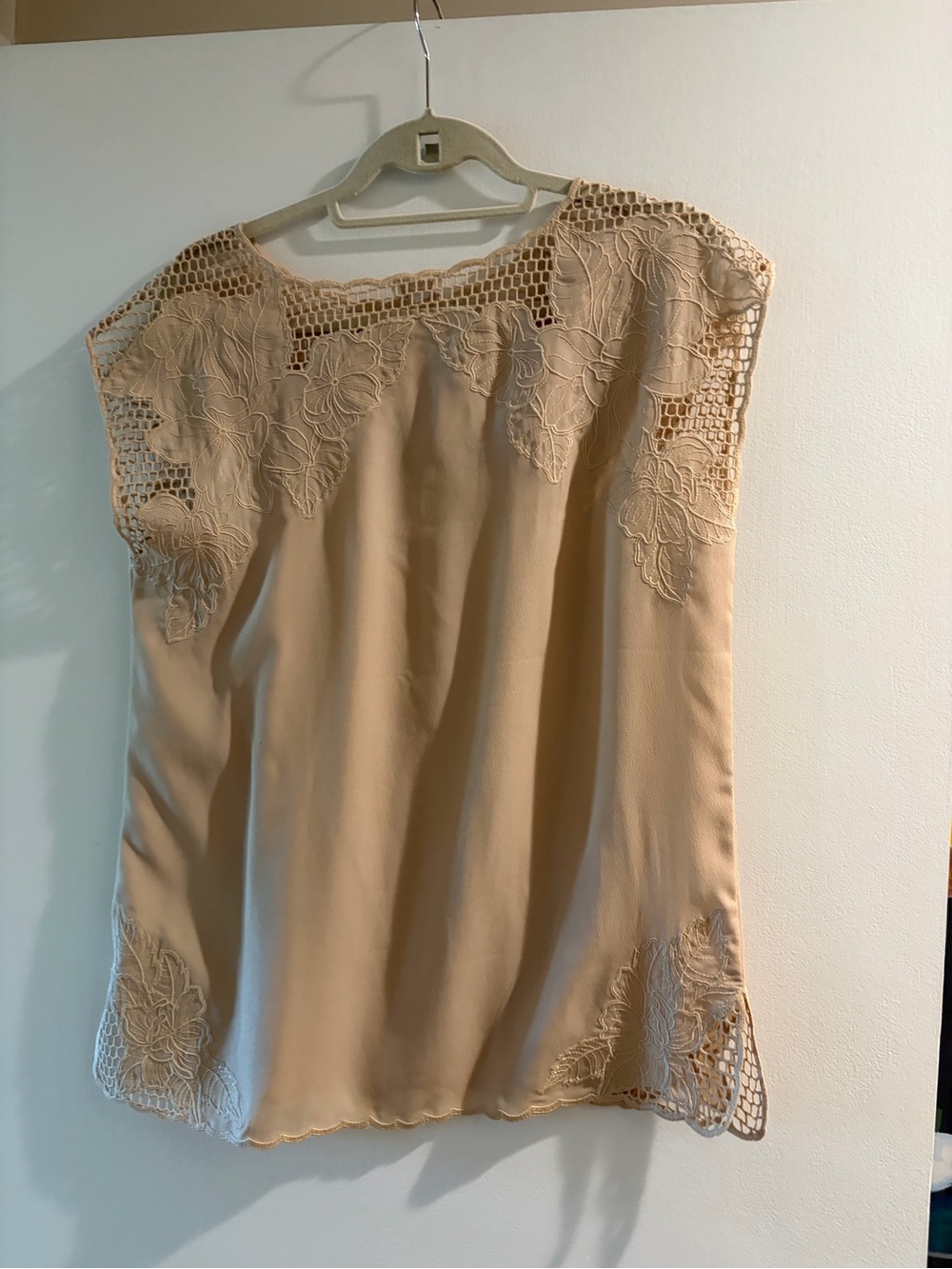 Chico's Taupe Crochet Floral-Trim Blouse - Picture 5 of 5